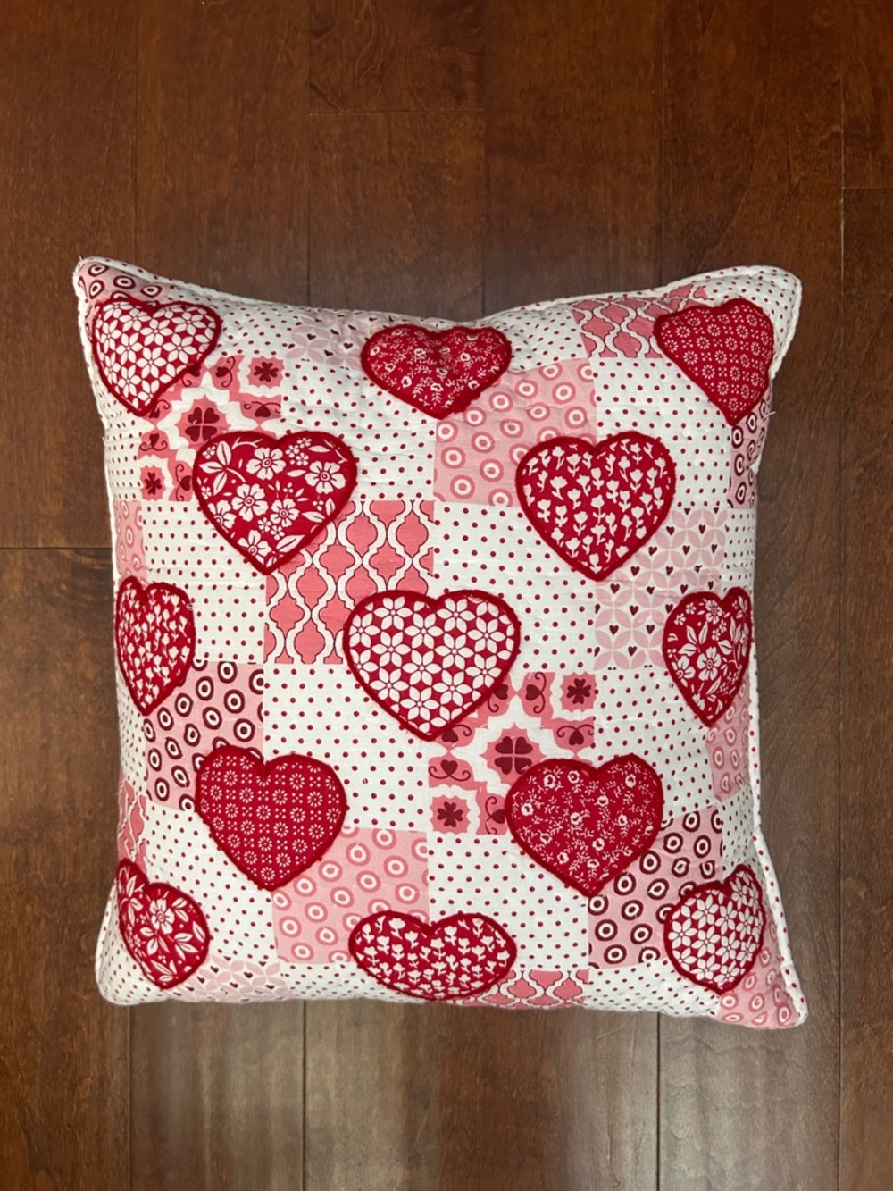 Novogratz Patchwork Print with Heart Quilted Accent Pillow - Red & Pink